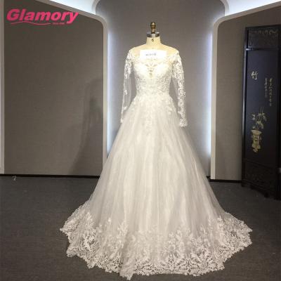 China Whit Sleeve Bridal Gowns Breathable Lace Beaded With Crystals Bride Plus Size Long Train Wedding Dress for sale