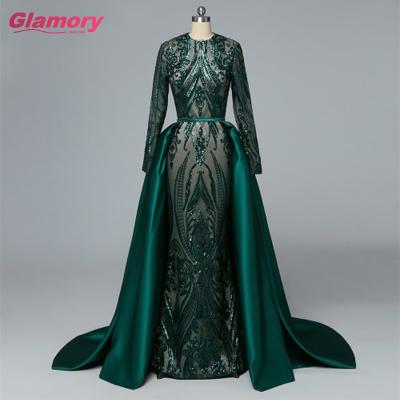 China Breathable Luxury Muslim Sequin Mermaid Evening Long Sheath Saudi Arabic Prom Gown Detachable Train Dubai Formal Dress Robe De Soiree for sale