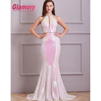 China 2020 New Arrival Breathable Mermaid Style Sequin Halterneck Evening Dress for sale