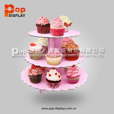 China Show Your Products Three Layered Cupcake Stand Cardboard Pink Afternoon Tea Cakes for sale