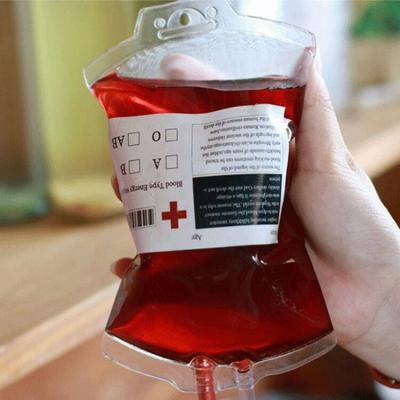 China Custom Transparent Safety 350ml PVC Blood Bag Drink Bag Printed Logo For Juice Milk Beer Special Halloween Blood Bag for sale