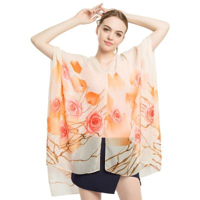 China New classic summer sunscreen chiffon shawl beach towel beach sunscreen parasol diamond rose sunscreen shawl for sale