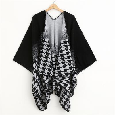 China Soft Thick Feeling Bulk Price Poncho For Women Shawl OEM Design Ladies Stripe Winter Shawl for sale