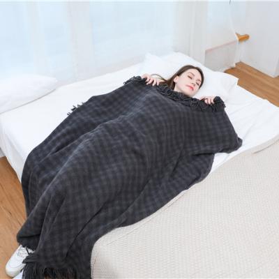 China Soft Thick Touch Feeling Popular Custom Size Acrylic Cotton Waffle Check Knit Throw Blanket With Tassel for sale