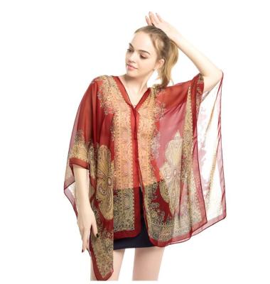 China High Quality Soft Touch Feeling Summer Chiffon Sunscreen Shawl Sunscreen Clothing Traveling Scarf Coat Silk Beach Towel for sale