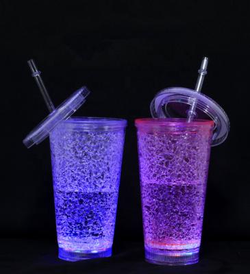 China Wholesale Picosecond Luminous Mug Cups Straw Coffee Juice Double Walled Glass For Bar Party for sale