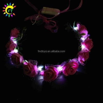 China Wedding Decoration Wholesale Light Up Rose Flower Princess LED Flower Crown Floral Headband for sale