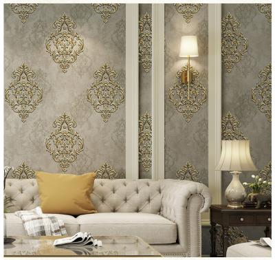 China Modern light luxury European style villa decoration wallpaper living room bedroom TV sofa background non-woven wallpaper for sale