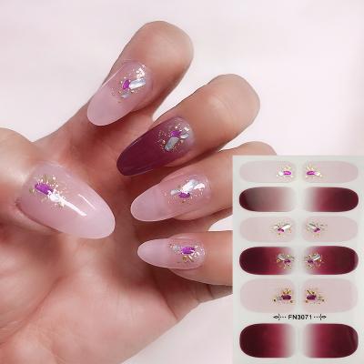 China Apply 2022 Adhesive Nail Tips Art Accessories Manicure Full Cover 3D Glitter Gradient Colorful Decals Stickers High Quality for sale