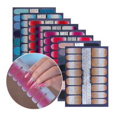 China DIY Manicure Nail Glitter 14tips Powder Gradient Color Stickers Nail Wraps New Self Adhesive Manicure Wholesale for sale