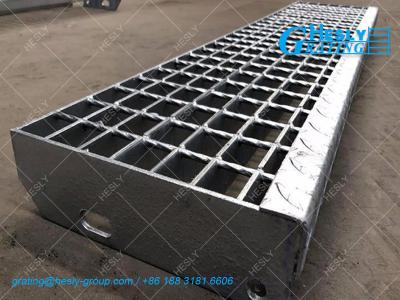 China Welded Steel Bar Grating Stair Treads with Checker Plate Nosing | 250X700mm - HeslyGrating for sale