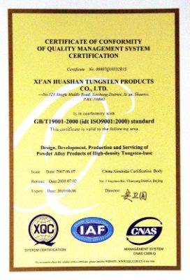 ISO9001 - Xi'an Huashan Tungsten Products Co., Ltd.