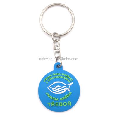 China Promotion Gift Round Shaped Logo Blue Fish Customized PVC Soft Rubber Keychains for sale