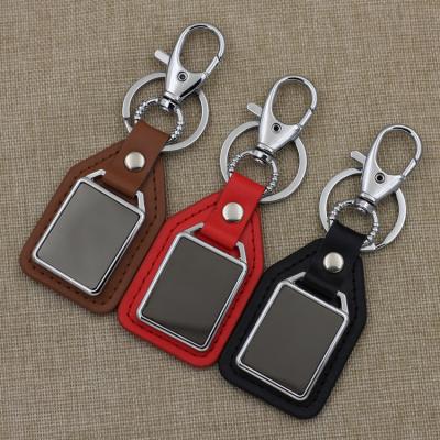 China Custom Leather Logo Metal Car Key Tag Leather Chain Around Ring Keyring Pu Leather Keychains Key for sale