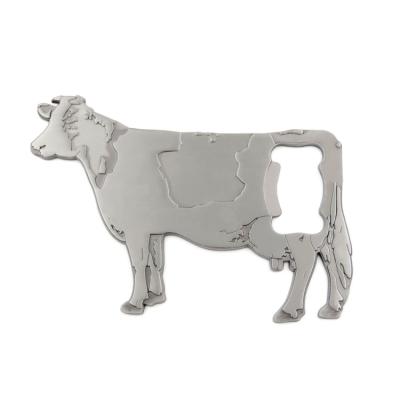 China Cow Shape Viable Zinc Alloy Antique Silver Plated Custom Bottle Opener for sale