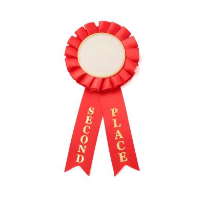 China Hot Selling Eco-friendly Printing Mylar Ribbon Rosette; award rosette with second place impression for sale