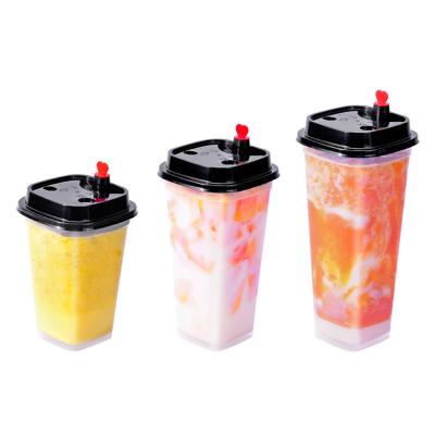 China Bio-degradable Factory Wholesale Clear Disposable Plastic Cup Boba Bubble Tea Pp Injection Square Cup With Lid for sale