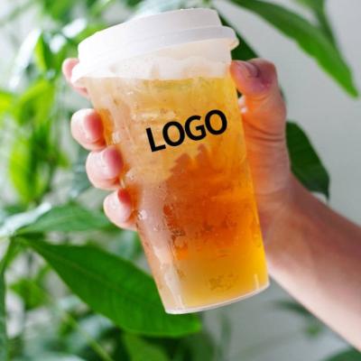 China Bio-degradable Thickness Milk Tea Coffee Cup Holder Beverage Disposable Plastic Bubble Tea Cups with Lids for sale