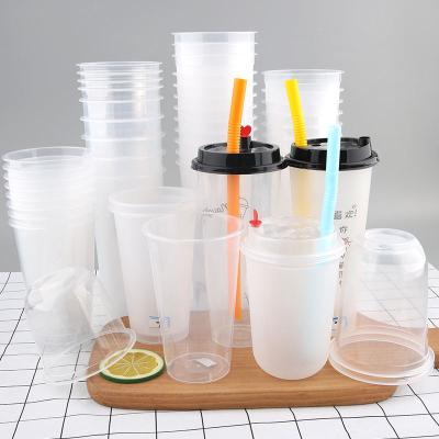 China Bio-degradable Hot Sale Wholesale Custom LOGO Disposable Plastic Cups Party Bubble Tea Reusable 12oz Plastic Cups for sale