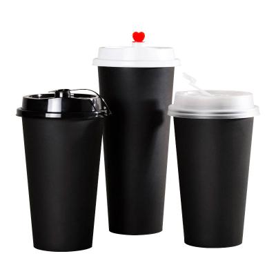 China Bio-degradable Custom logo disposable bubble tea black plastic cup boba cup with lid for sale