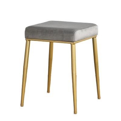 China Small Modern Square Stool Bedroom Furniture Gold Metal Legs Velvet Dressing Chairs for sale