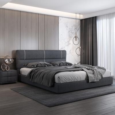 China Modern Furniture Light Luxury Single Wood Frame Master Bedroom Custom Leather Double Bed for sale