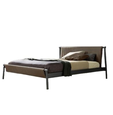 China Adjustable Modern Luxury Furniture Genuine Leather Upholstered Iron Bed (Other) Frame for sale