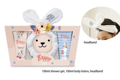 China Paper Box Natural Skincare Gift Set With Shower Gel, Body Lotion, Rabbit Headband Te koop