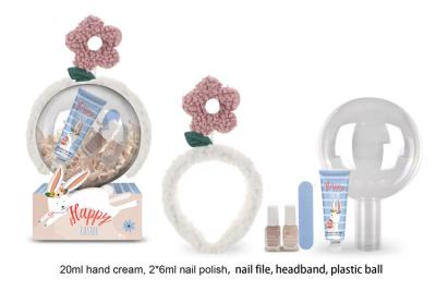 China 6pcs Natural Skincare Gift Set With Hand Cream, Nail Polish, Nail File, Plastic Ball, Hair Band Te koop