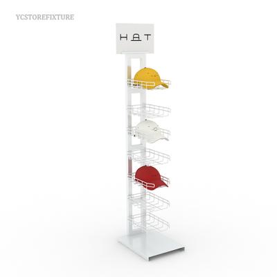 China Eco - Friendly Hat Display Racks Retail Store Fixtures Multi - Level Floor Metal Wire Hats Stand for sale