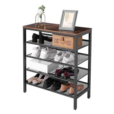 China (Other) Home Furniture Entryway Shelves Adjustable Wrought Iron 5-Tier Shoe Shelving for sale