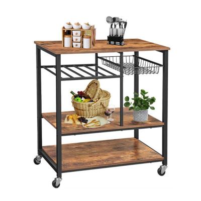 China Sustainable Home Furniture Multi-Tier Floor Rolling Kitchen Shelf Organizer With Metal Wire Basket for sale