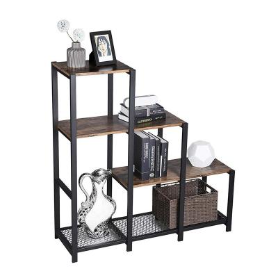 China Multifunctional Industrial Metal Net Net Shelf Corner Vintage Bookcase Ladder Wooden Book Shelves for sale