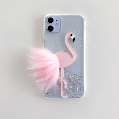 China Anti-drop Suitable for Xiaomi CC9 for Redmi 9A/10X Flamingo Autumn and Winter Plush Phone Case Glitter Soft Cover for iphone 12 pro max for sale