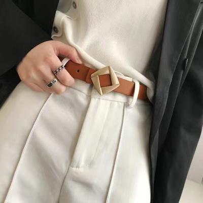 China New Korean designer belt fashion square buckle belt buckle dress female soft gorgeous luxury all-match jeans casual trend for sale