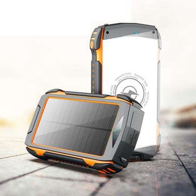 China Waterproof Outdoor Solar Panel Charging 20000 Mah Mobile Charger Solar Wireless Power Bank With Wireless Charging for sale