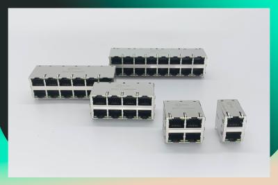 中国 LEDが付いているPBTの絶縁材女性2x2 RJ45のモジュラー コネクター 販売のため