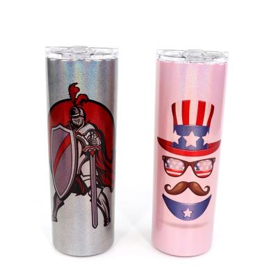 China Adults 600ml Heat Transfer Printing Sublimation Vacuum Bottle Glitter Colored Flask Tumbler With Straw for sale