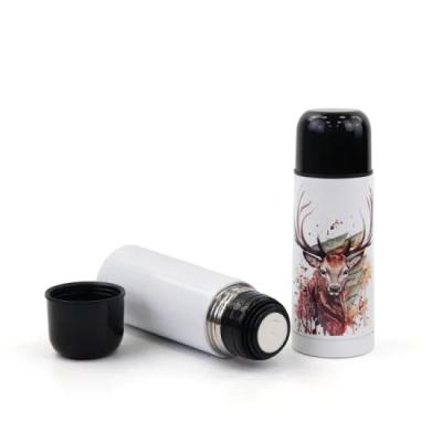 China 350ml bullet shaped vacuum bottle stocked for sublimation printing with black lid for sale