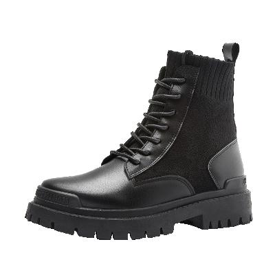 China CUSHIONING new men's leather boots autumn and winter thick-soled high-top plus velvet men's boots snow spring boots and autumn single shoes for sale