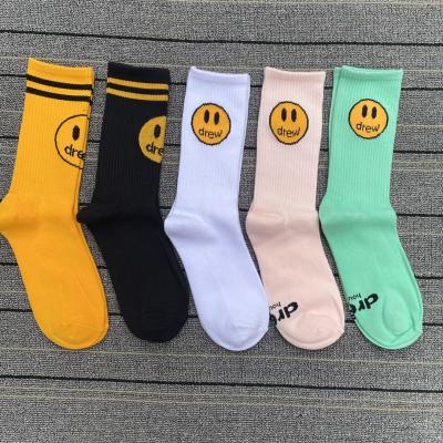 China Drew Smiley Socks Custom Stripes Multiple Breathable Solid Color Sports Women Breathable Socks for sale