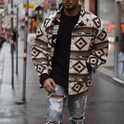 China New Fashion Digital Printed Pattern Style Breathable Geometric Single Breasted Jacket Coat Breathable Aztec Men for sale