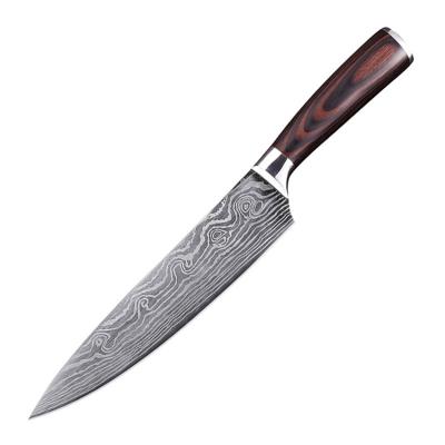 China Professional Wooden Stocked 7 Inch Handle Stainless Steel Kitchen Damascus Chef Knife for sale