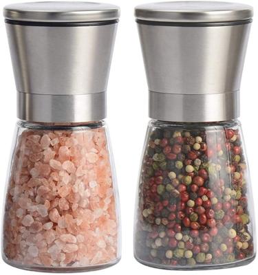 China Sustainable Wholesale Price Household Spice Mill Transparent Glass Body Salt And Pepper Grinder for sale