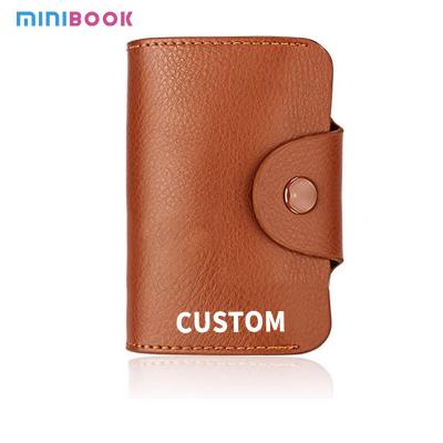 China Leather Button Wallet Short Business Card Wallet with RFID Protection and Lock Buckle for sale