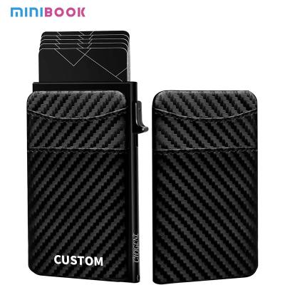 China Carbon Fiber PU Pop Up Wallets With Money Clip FRID Blocking Aluminum Card Holders For Men for sale