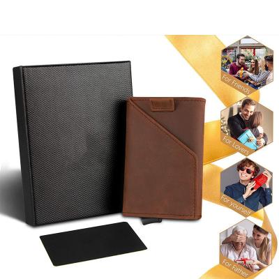 China Genuine Leather RFID Blocking Aluminium Wallet for Men Pop Up Credit Card Holder Case for sale