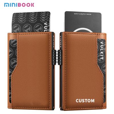 China RFID Blocking Leather Card Holder Wallet Men Automatic Pop Up ID Case Slim Minimalist for sale