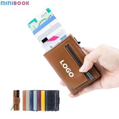 China Credit Card Pop Up RFID Wallet Blocking Slim Sleeve Vintage Leather Man Card Holder for sale