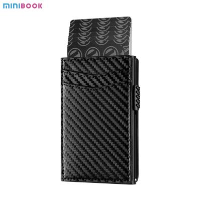 China Mode Mens Echt Lederen Slim Billfold Wallet Kaarthouder Ultra Dun Carbon Fiber RFID Wallet Te koop